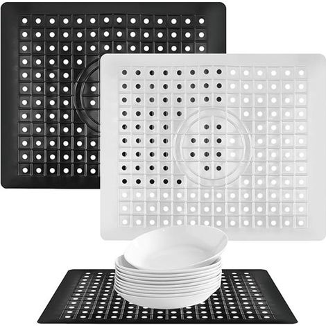 Set di 2 tappetini antiscivolo per lavello - Protezione rettangolare in gomma per lavello con foro di scarico (1/5)