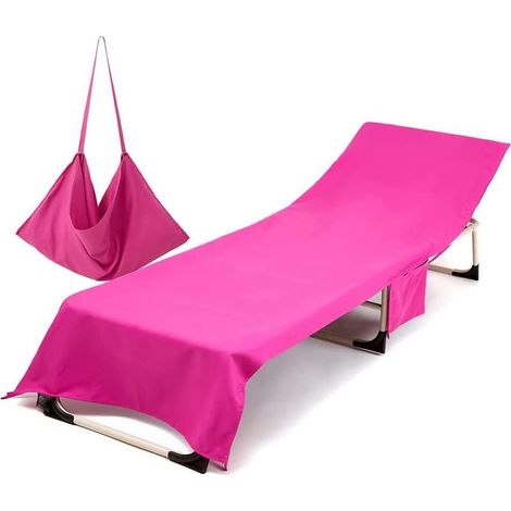 SHINING HOUSEHousse de Chaise de Plage Longue en Microfibre, Serviette de Plage avec Poches de Rangement, Housse de Transat Pliable et Légère pour Bain de Soleil, Jardin (Rose) (1/4)