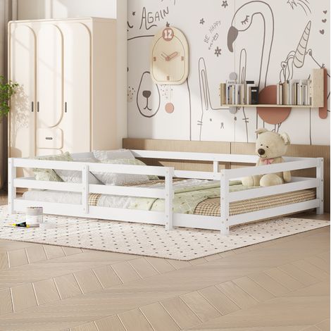 Letto Montessori per bambini 204x144x40 cm, con sponde su 4 lati e rete inclusa, legno di pino bianco (1/5)