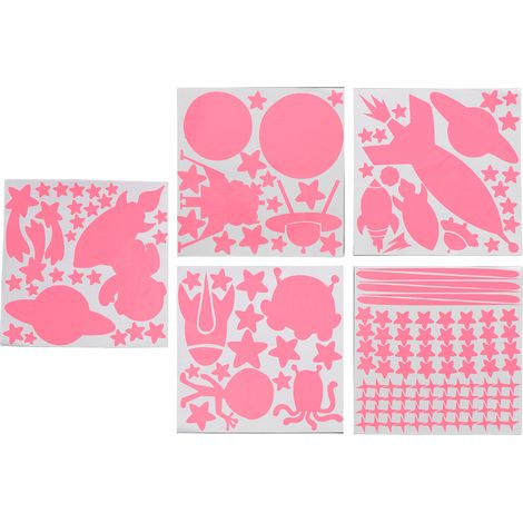 184 autocollants étoiles phosphorescentes thème espace, stickers muraux adhésifs brillants rose pour chambre (1/5)