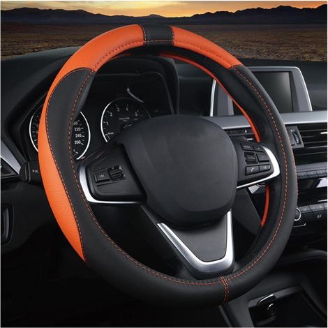 Lenkradbezug Auto Mikrofaser Leder Sport Anti Rutsch 38cm Schwarz/Orange (1/5)