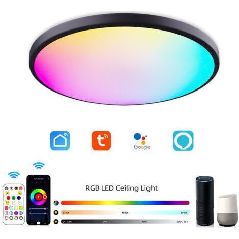 Tuya 220V240V RGB smarte LED-Deckenleuchte mit Dimmfunktion, Fernbedienung und WLAN, runde Form. (1/5)