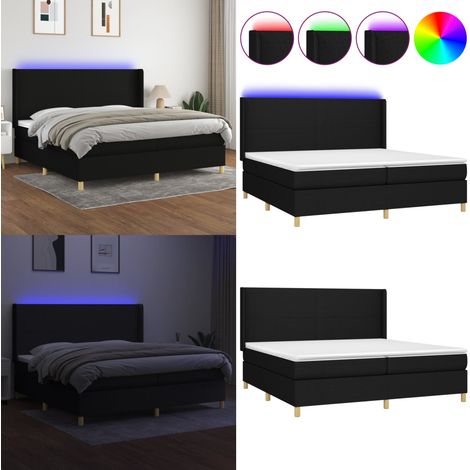 Sommier à lattes de lit matelas et LED Noir 200x200 cm Tissu - Sommier Tapissier - Lit Plateforme - Lit Avec Rangement - Matelas À Ressorts Ensachés - Éclairage LED - Home & Living (1/5)