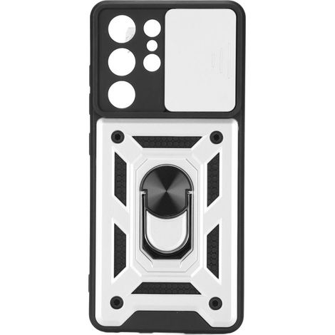 Handyhülle mit verschiebbarer Kameraabdeckung, Handyhülle mit Haltering für S21 Ultra, silber (1/5)