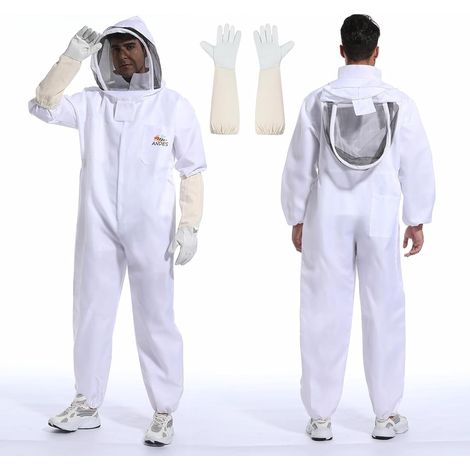 Tenue d'apiculteur, équipement de protection pour abeilles, avec gants en peau de mouton, voile ventilé, capuche, pour hommes et femmes, taille XL (1/4)