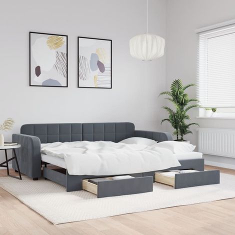 Tagesbett Ausziehbar mit Schubladen Dunkelgrau 90x190 cm Samt