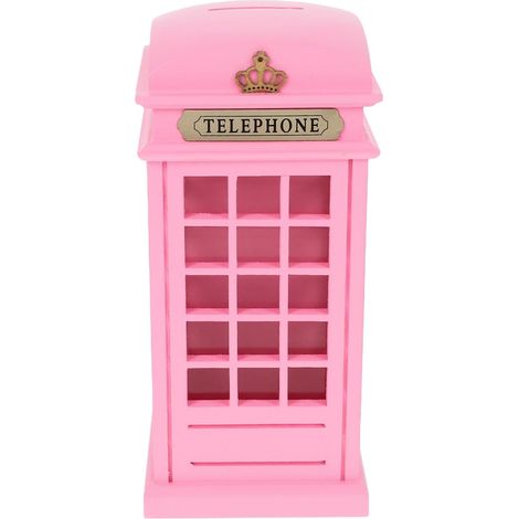 Tirelire en Bois Vintage Boîte à Monnaie Décorative de Cabine Téléphonique Rose Rangement Créatif pour Pièces pour Bureaux et Boutiques (1/5)