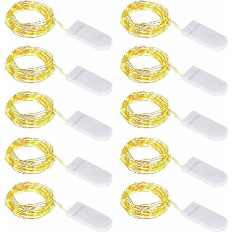 VURAHOME - 10 Guirlande Lumineuse à Piles, 1M 10 LED Mini Guirlande LED Fil de Cuivre Fairy Lights Girlande Lumière, pour Décoration Noël Fête Mariage Jardin Terrasse Pelouse Maison, Blanc Chaud (1/5)