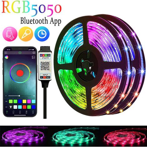 Ruban LED 4m connecté Bluetooth RGB 5050 avec télécommande 24 touches pour éclairage ambiance (1/4)