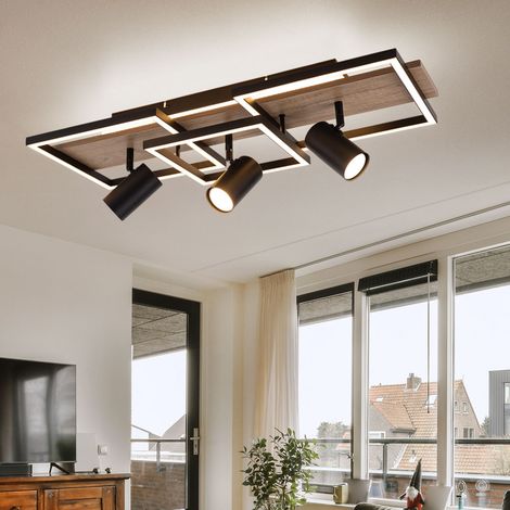 Plafoniera, nera, lampada da camera, moderna, faretto da soffitto, 3 fiamme GU10, LED legno memory, metallo, LED 48W 2300lm 3000K, LxPxH 72x27x18cm
