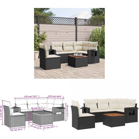 Salon de jardin 6 pcs avec coussins noir résine tressée - Ensemble Salon De Jardin - Meuble Extérieur - Résine Tressée - Rotin Synthétique - Mobilier De Jardin - Home & Living (1/3)