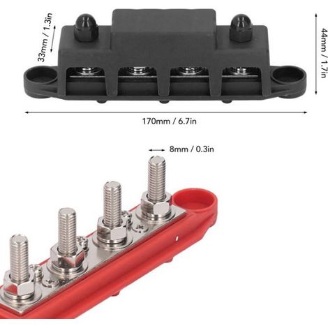 Bloc De Distribution D Alimentation - M8 - 4 Bornes - 48 V DC 250 A - Pour Automobile Et Bateau - Lot De 2 (1/4)