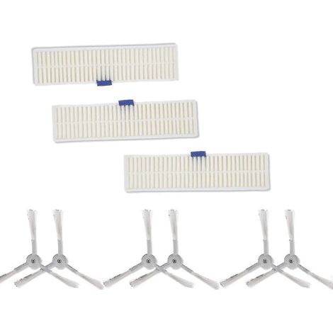 Compatible avec les aspirateurs Rowenta Robot Explorer séries 20, 40, 50, 60 et 75, avec brosses latérales et filtres HEPA, 6 têtes de brosse + 3 filtres. (1/4)