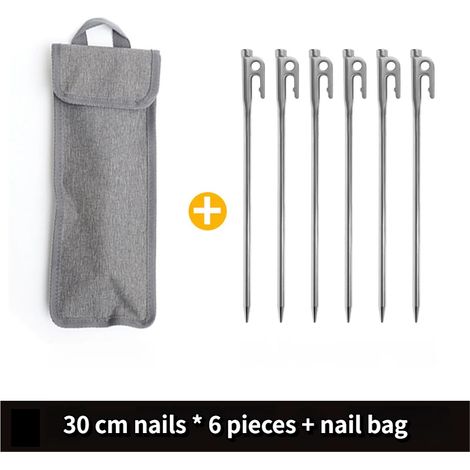 Piquets en acier inoxydable pour bâche de tente de camping en plein air, piquets coupe-vent fixes pour la plage et la neige, 6 piquets de 30 cm chacun. (1/5)