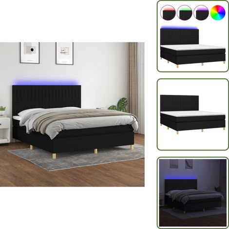 Boxspringbett mit Matratze & LED Schwarz 160x200 cm Stoff - Boxspringbett - Doppelbett - Schlafsystem - Lattenrost - Bettauflage (1/5)