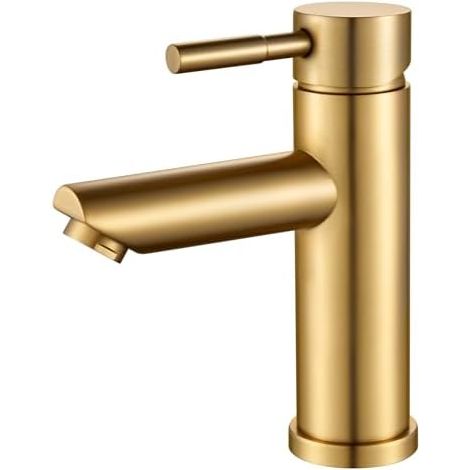 Robinet lavabo inox 304 qualité alimentaire – Mitigeur monotrou manette unique – Finition dorée, réglage eau chaude froide (1/5)