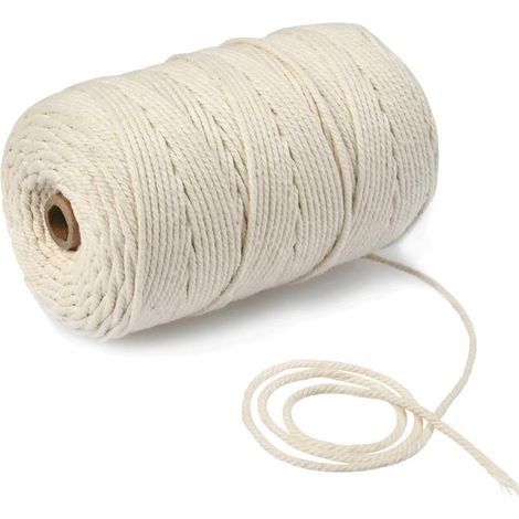 Natürliches Baumwollseil, 3 mm x 200 m, Makramee-Kordelrolle für Heimwerkerarbeiten und Gartendekoration, Beige