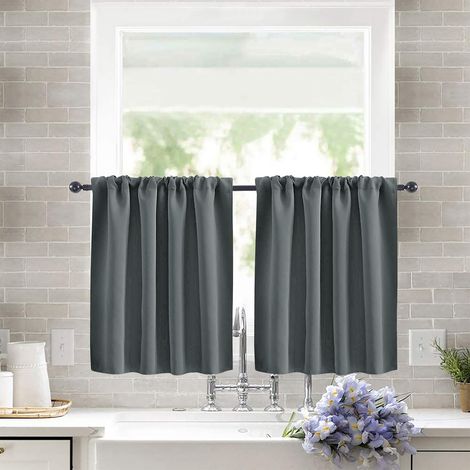 Lot de 2 Rideaux Occultants Cuisine 76x60 cm - Voilage Court Fenêtre à Auvent en Tissu Haute Précision, Style Champêtre Gris, Rideau Séparateur pour Petite Fenêtre-lsw (1/2)
