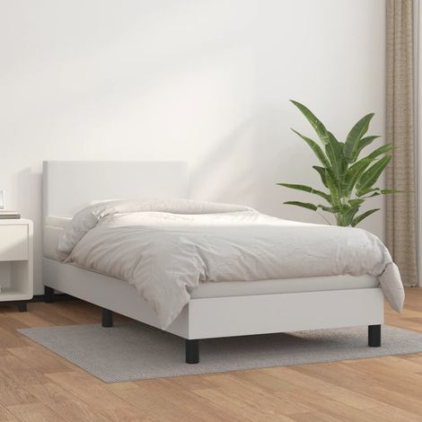 Lit adulte Durable,Lit à sommier Tapissier + Matelas Blanc 90x200 cm Similicuir -68456 (1/5)