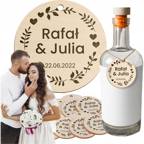 Colgante con etiqueta y grabado para botella de licor, vino o vodka para una boda. (1/5)