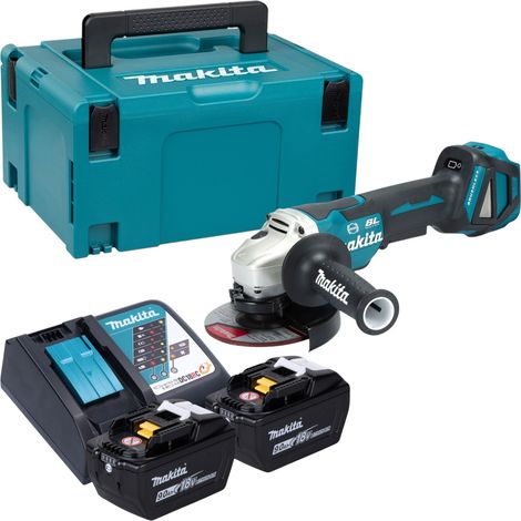 Amoladora angular a batería Makita DGA 517 Z de 18 V y 125 mm sin escobillas + 2 baterías de 9,0 Ah + cargador + maletín Makpac (1/5)