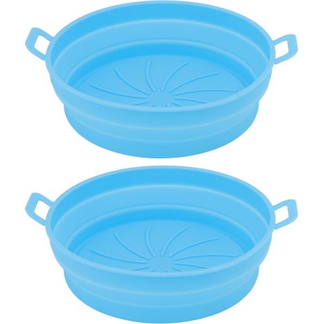 Set mit 2 Silikon-Heißluftfritteusenkörben, Ø 21 cm mit Griffen, wiederverwendbar, antihaftbeschichtet, hitzebeständig bis 230 °C, blau (1/5)