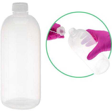 Botella de plástico PP, cuello estrecho, capacidad 1000 ml, altura 222 mm, rosca GL28 (1/3)