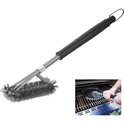 Brosse triangulaire pour barbecue en acier inoxydable avec poils à 3 dents pour un nettoyage sans effort (1/4)