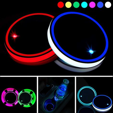 MINKUROW 2 Stück LED-Getränkehalter beleuchtete LED-Untersetzer 7 Farben Glow Cup Pad USB-Ladematte für Untersetzer Zubehör Auto-Innendekoration Lampe Atmosphären Licht (1/5)