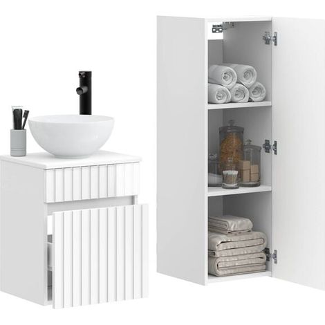 Ensemble de Meubles de Salle de Bain 2 Pièces, Blanc Brillant, Design Moderne et Compact, Rangement Pratique pour WC et Lavabo (1/5)