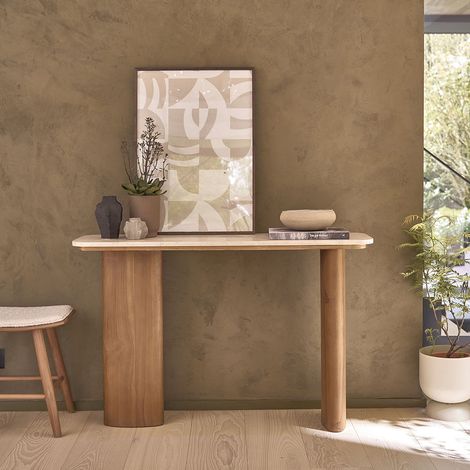 Console d'entrée en teck massif et marbre 120 cm (1/5)
