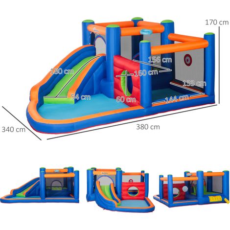 Hüpfburg, mit Rusche, Hüpfbereich, Pool, aufblasbar, inkl. Elektropumpe, für bis 3 Kinder, 380 x 340 x 170 cm (1/5)