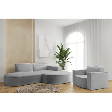 Sofa Set 2-teilig Sessel und Ecksofa PALMA XS Stoff Ascot Taupe Ottomane Rechts (1/3)