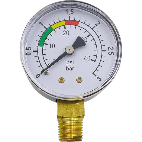 Manometre 1/4 BSPT Manomètre de Piscine 0-3 Bar Manomètra Pression Eau avec Raccord Laiton pour Filtre à Sable Pompe Filtre de Piscine et Spa