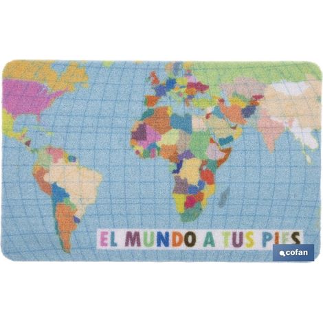 Zerbino d'ingresso “Il mondo ai tuoi piedi” 40x60cm in poliestere e PVC con base antiscivolo