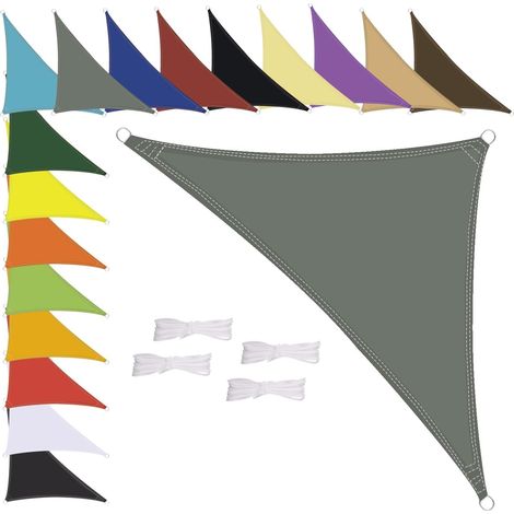 Voile d'ombrage triangulaire, imperméable, résistant aux intempéries, polyester de qualité supérieure, plusieurs longueurs et largeurs au choix, avec cordes de fixation, 1,6 x 1,6 x 1,6 x 1,6 m (1/5)