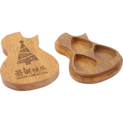 Étui à médiators en bois en forme de guitare, boîte portable multifonctionnelle, support de rangement pour accessoires de guitare, modèle L826, triangle sapin de Noël. (1/5)