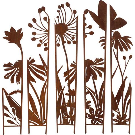 Esschert Design – Treillis brise vue 5 parties fleurs – Acier marron – Dimensions 87 x 1,5 x 117,2 cm – Élément décoratif pour intimité extérieure