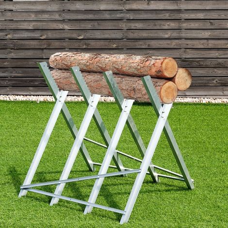 Chevalet de sciage pliable en acier, capacité 100 kg, avec structure triangulaire et dents de maintien, pour bricolage et chantier (1/5)