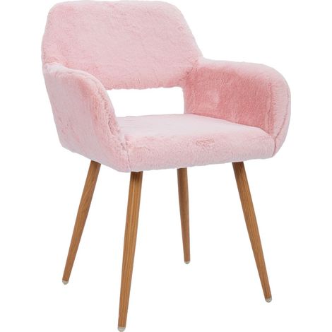 Chaise de salle à manger assise en fausse fourrure chaise repas pieds en acier peints style mid-century chaises d’appoint (1/5)