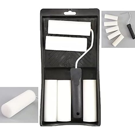 Kit de rouleaux de peinture mousse – Pack complet avec 5 recharges et plateau – Pour émailler les portes, surfaces en bois ou métalliques (1/5)