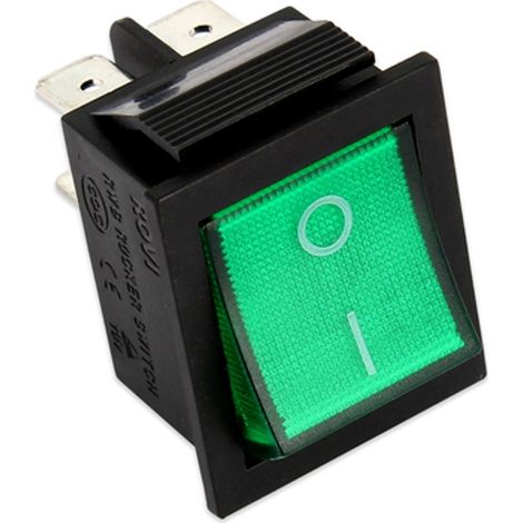 INTERRUTTORE 0-1 BIPOLARE LUMINOSO VERDE 250V 16A 4 CONTATTI UNIVERSALE 22X30MM