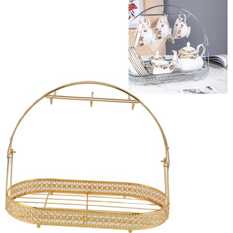 Porte-mugs Étagère avec 6 Crochets Organisateur Étagère de Rangement en Fer 40cm Dégouttoir Rangement Empilable Bureau Cuisine Restaurants Office Doré (1/5)
