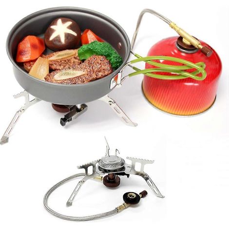 Réchaud de camping divisé avec support pour jardinières, brûleur, réchaud de cuisine de randonnée et de survie, casseroles en acier inoxydable, quincaillerie de plein air (1/5)