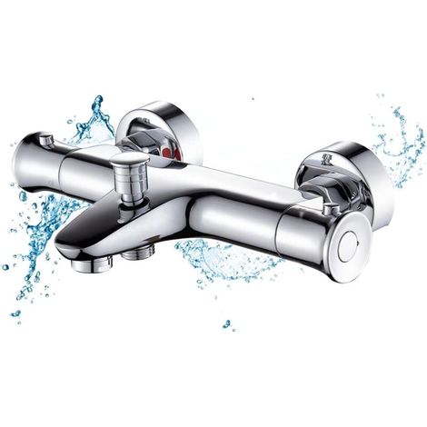 Thermostatic Mixer, Thermostatic Shower Mixer Shower Mixer Thermostatic Bath Tap 2 Outlets 38° Thermostatic Shower Tap Bathroom, Anti-Scald MUMU