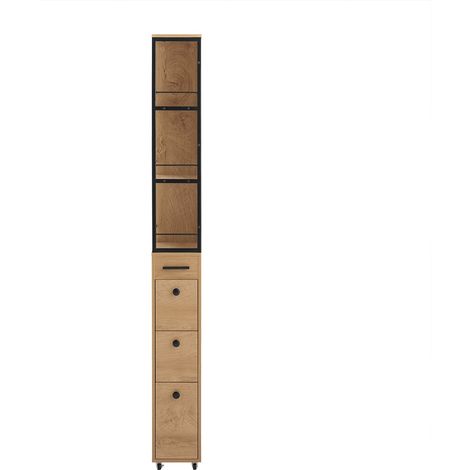 SoBuy Carrello Salvaspazio con Cassetti e Ruote, Mobiletto Multiuso per Cucina, Bagno e Lavanderia Naturale 20x40x170 cm NSR13-N (1/5)
