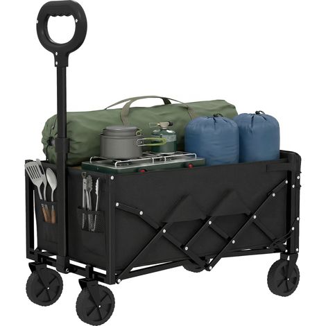 Faltbarer Transportwagen, 60 l, mit abklappbarer Heckklappe, abnehmbaren Rädern, verstellbarem Griff, 71 x 45 x 86 cm, schwarz