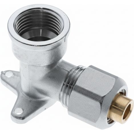 Gomito filettato femmina con flangia 16x1/2 in ottone nichelato per tubo multistrato pex-al-pex bampi blfl1612