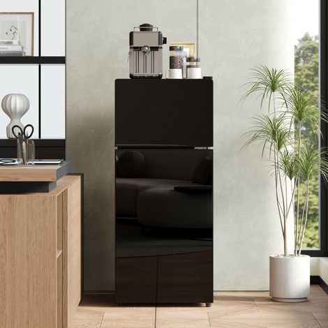 Mini-Kühlschrank 92 L Schwarz – 28 L Gefrierfach, Glastür & LED (1/5)