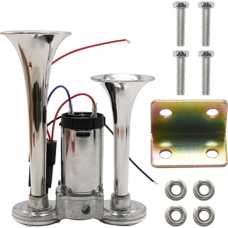 Klaxon à air argenté 600 dB avec compresseur, kit universel chromé 12 V pour camion, bateau, train, voiture et yacht (1/5)